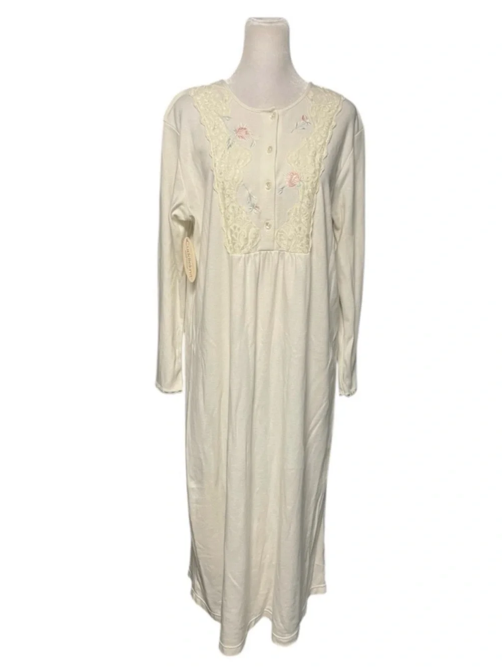 Vintage Miss Elaine Cuddleknit Cream Soft Brushed Nightgown Size Small NWT